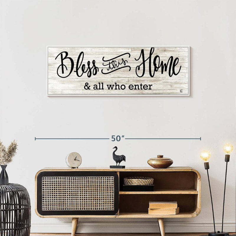 Plaque murale «Bless This Home», 43 po x 15 po, Cadre flottant blanc