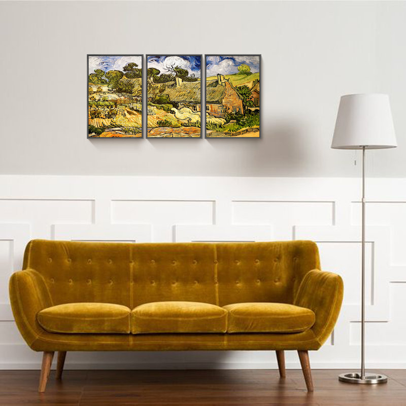«Van Gogh Wall Art» par Vincent Van Gogh, ensemble de 3 reproductions d'art sur toile encadrées, Toile avec cadre noir