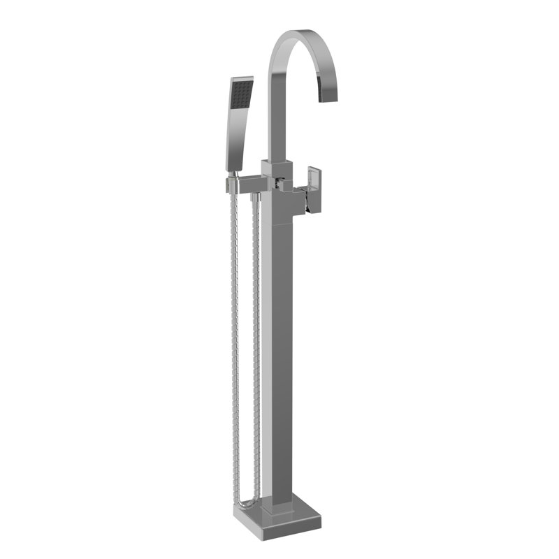 Secant Free Standing Exposed Tub and Hand Shower Set, Polished Chrome