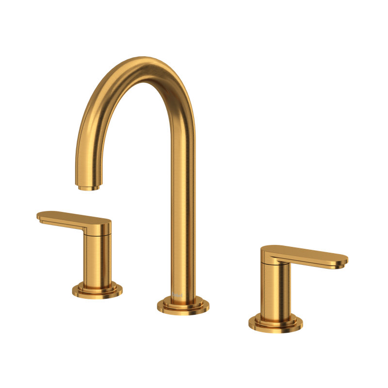 Robinet de lavabo à large entraxe avec bec en C Arca, Or brossé
