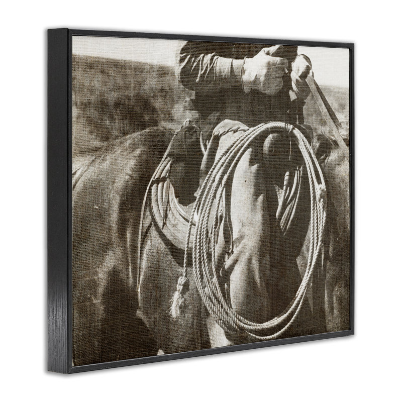«Cowboy with Lasso Giclee Art» par RileyB, H 11 po x l 14 po, Giclée encadrée noir minuit