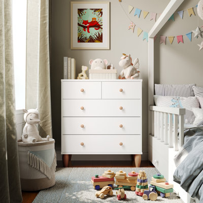 Aurey 5 Drawer Kids Dresser With Engineered Wood Frame And Tapered Wooden Legs by Isabelle & Max