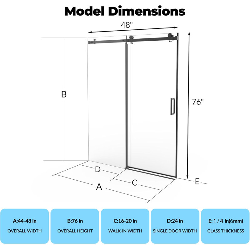 Porte de douche coulissante avec panneaux de verre trempé 6 / 8mm et rail carré en acier inoxydable, Noir
