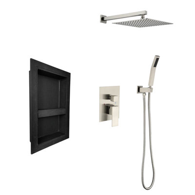 Shower Appliance With Niche - Rain Head, Hand Shower, Control Valve, Bracket, Hose Brushed Nickel Design Package All Accessories Hose,
