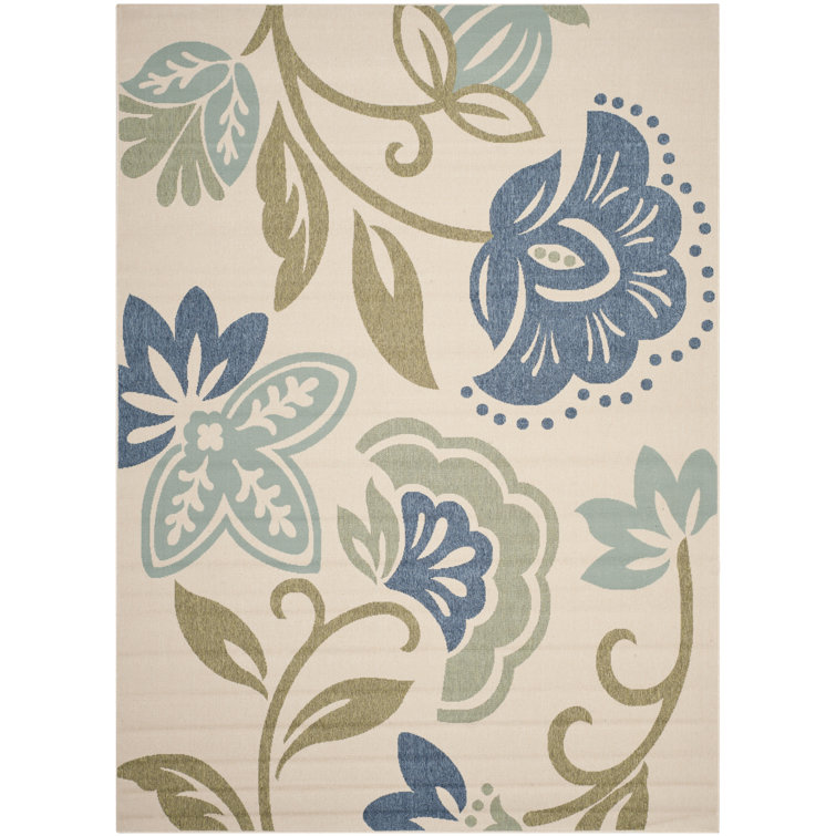 Tapis floral beige/bleu/sauge