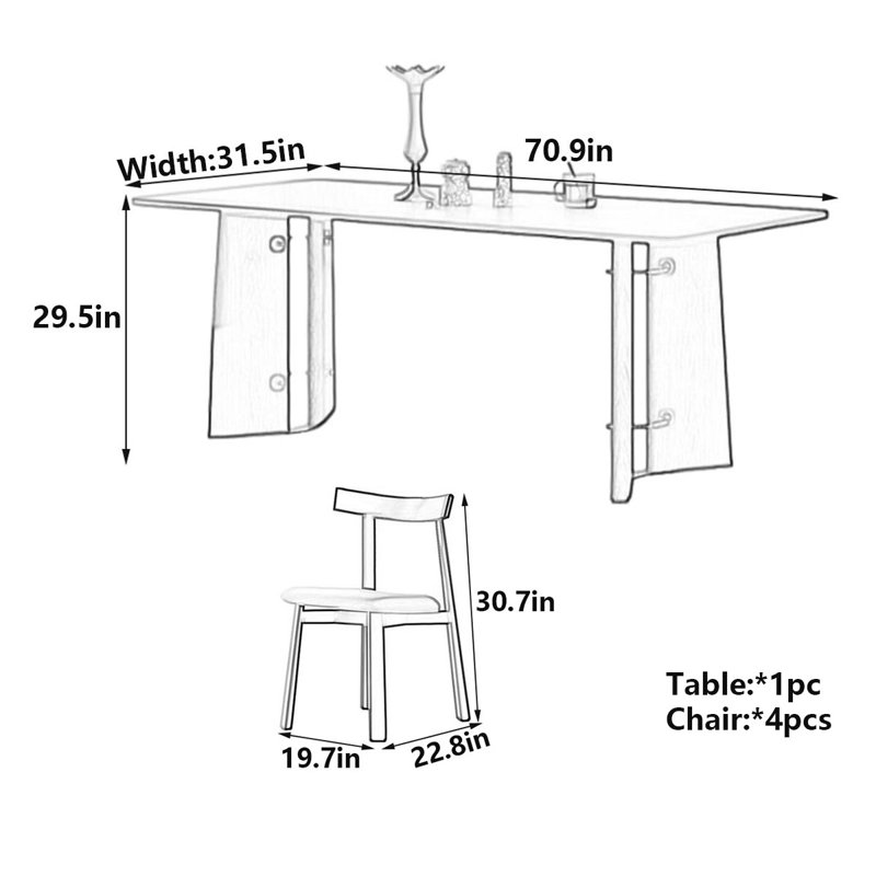 Table rectangulaire française en ardoise rétro, H 29,5 po x L 70,9 po x l 31,5 po