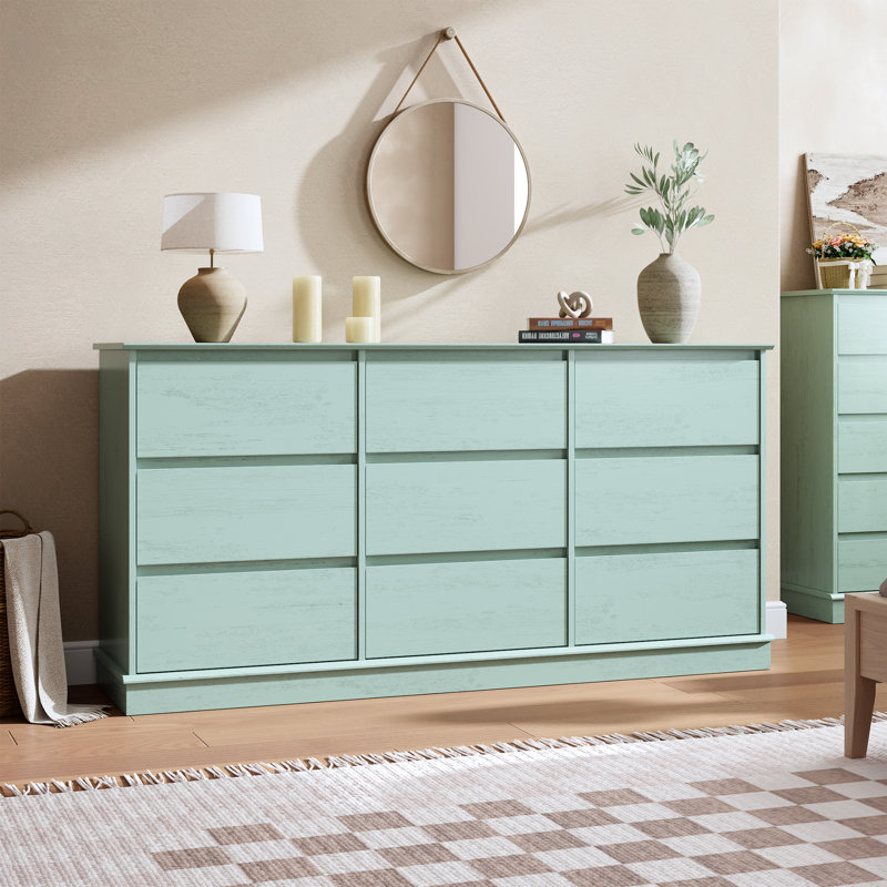 9-Drawer Wooden Dresser for Bedroom, Large Chest with Deep Storage, Wide Top for Closet, Living Room, Kids Room, Green, Green