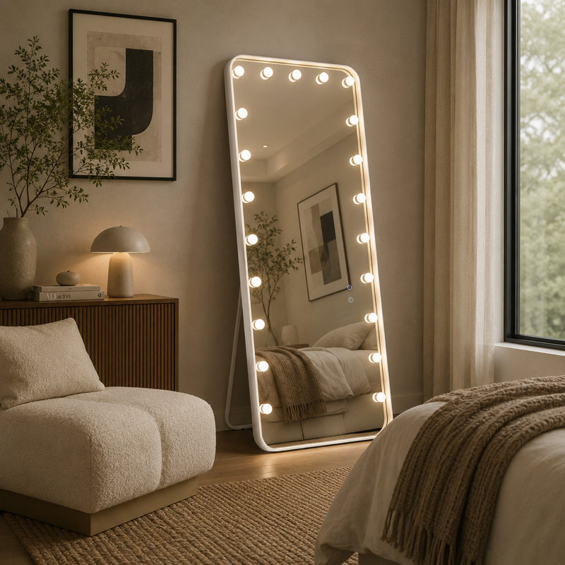 Miroir de plancher à DEL avec contrôle tactile Samie, métal blanc 32 x 71 Samie