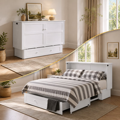 Night & Day Furniture Clover Murphy Cabinet Bed with 6" Premium Gel Memory Foam Mattress, Queen, White