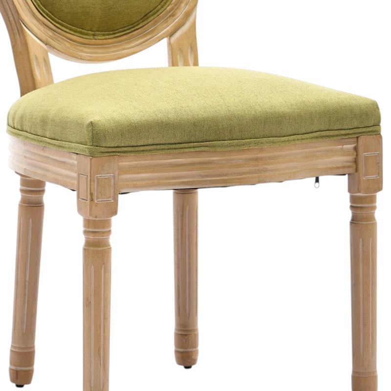 Amando 19.7" H Upholstered Side Chair King Louis Back Solid Wood Dining Chairs, Oak Wood, Olive Green