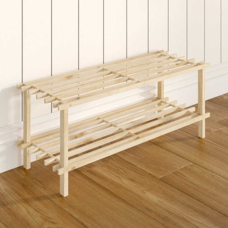 6 Pair Solid Wood Shoe Rack, Dark Wood