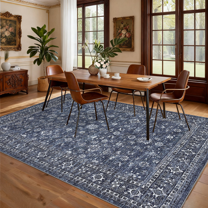 Washable Rug Vintage Rug with Non Slip TPR Backing, Traditional Oriental Carpet, Low Pile Thin Foldable Floor Covering, Soft Non Shedding Printed Mat for Living Room Bedroom Nursery