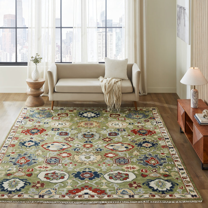 Sovereign Chartreuse Multi Floral Hand Knotted Wool Area Rug, Rectangle 8' x 10'