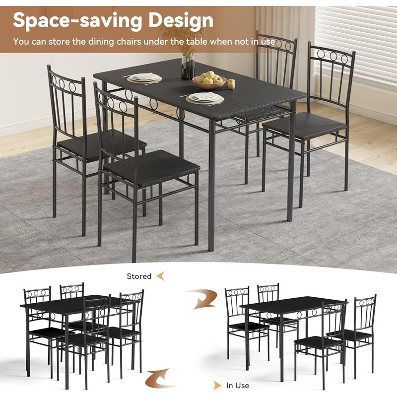 Ensemble de table de salle à manger pour 4, table et chaises de cuisine 5 pièces, ensemble de table de salle à manger rectangulaire avec 4 chaises, ensemble de table de cuisine compacte pour petit espace, coin repas, appartement, rétro brun
