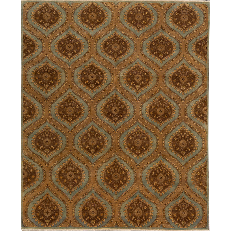 Tapis bleu clair et bleu clair noué à la main de haute qualité