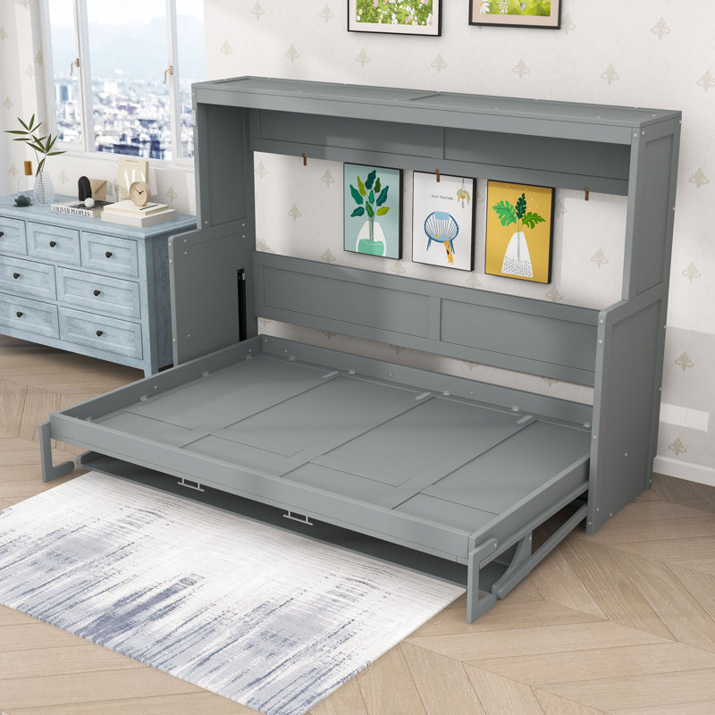 Mihoko Murphy Bed Cabinet with Display Shelf, Full, Gray