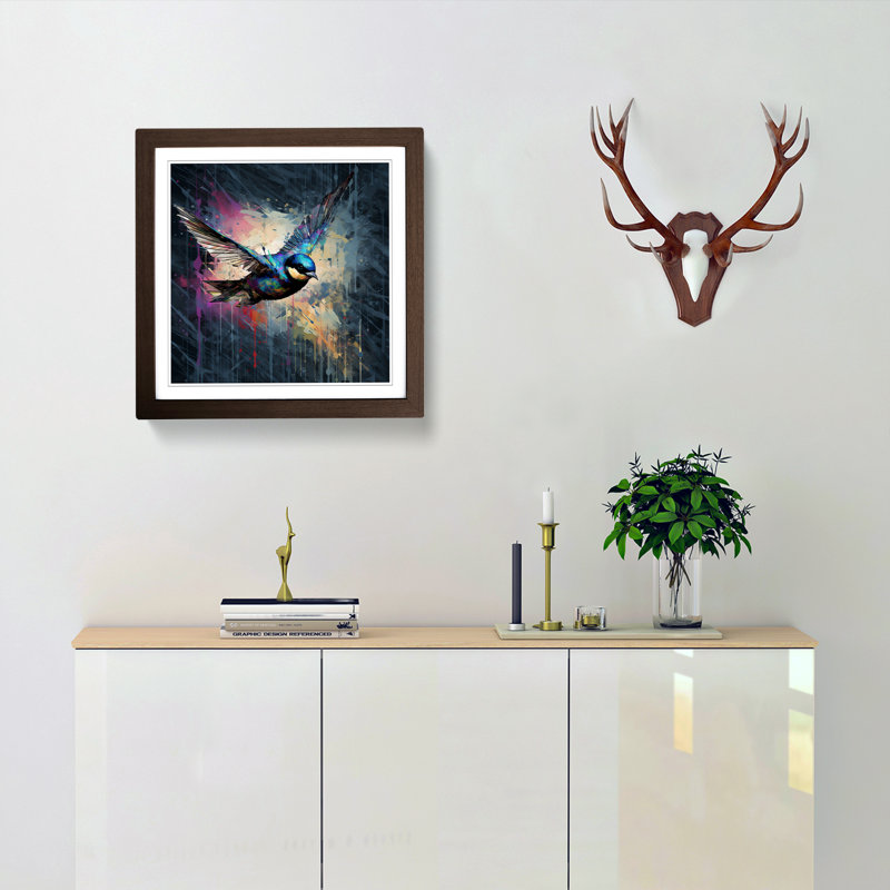 Swallow Glitch Art No.1 - Framed Print, Walnut