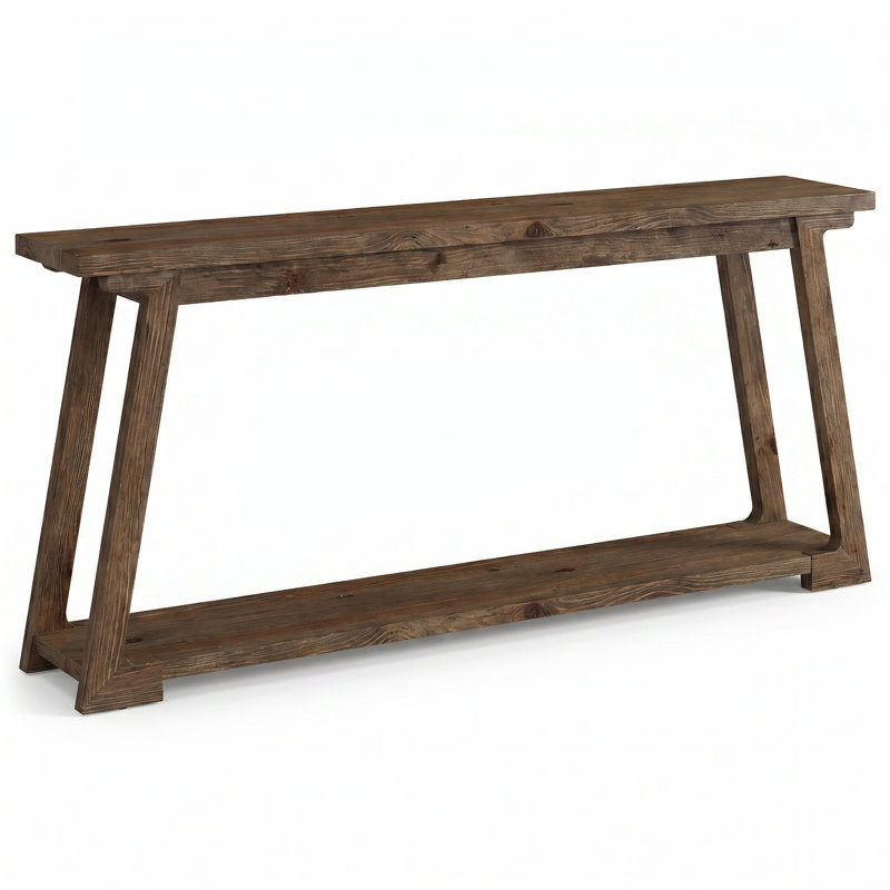 63-Inch Long Solid Wood Console Table, 2-Tier Narrow Sofa Table For Living Room, Entryway, Dark Brown