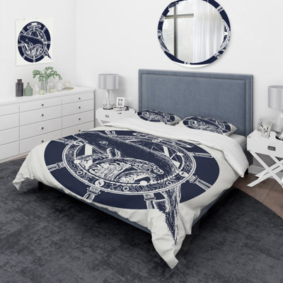 Navy/White Microfiber Duvet Cover Set