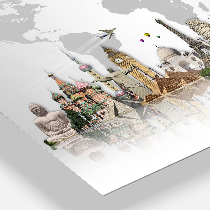 « Famous Monuments Across World », reproduction d'art graphique, H 12 po x l 20 po, Impression encadrée, Métal