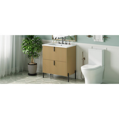 Meuble-lavabo autoportant de 30 pouces avec lavabo en céramique Wortman