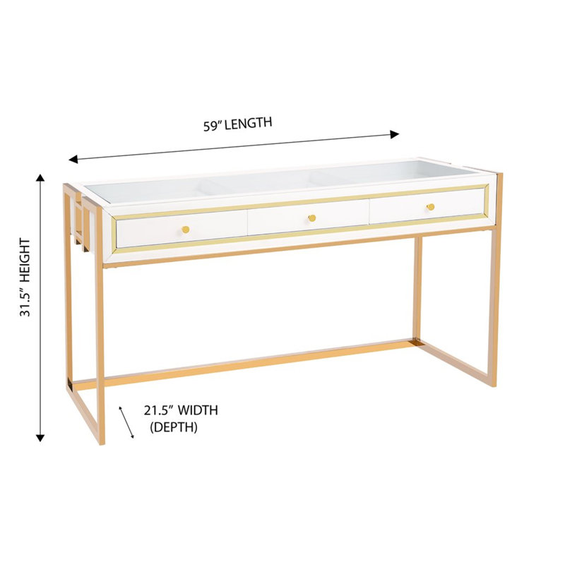 SlayStation Addison Modern Makeup Storage Table Desk with 3 Drawers Entryway and Gold Frame