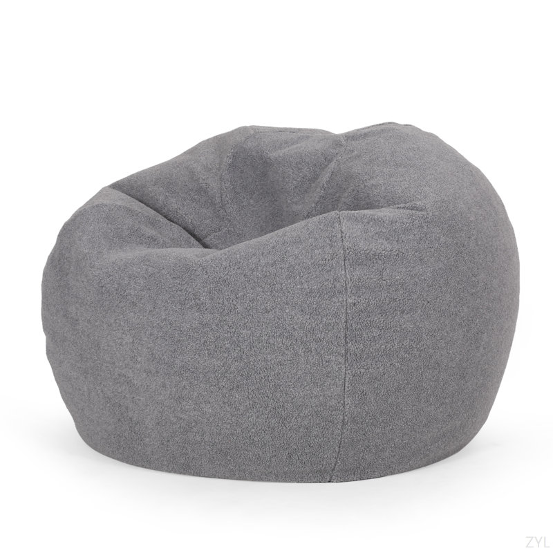 3 Foot Rounded Bean Bag Chair, Grey Fabric