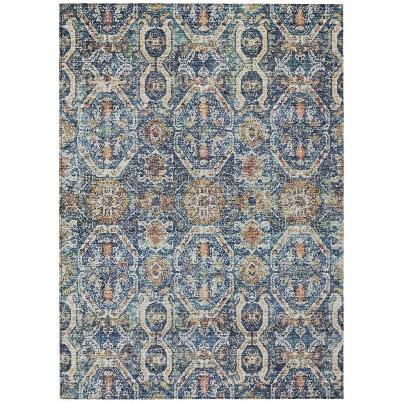 Tapis intérieur lavable floral beige et brun 9 pi x 12 pi denim