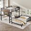 Lit superposé double au dessus d'un lit double / lit mezzanine en métal, lits superposés séparables, avec barrière de sécurité surélevée-275090680