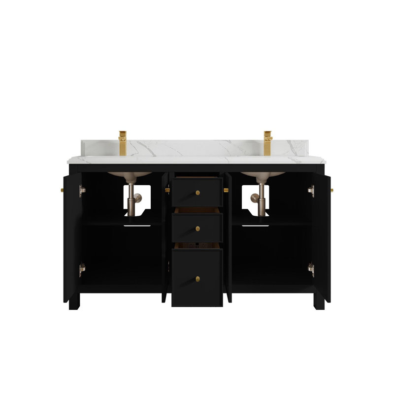 Meuble-lavabo double 60 po avec plateau en quartz Bronya