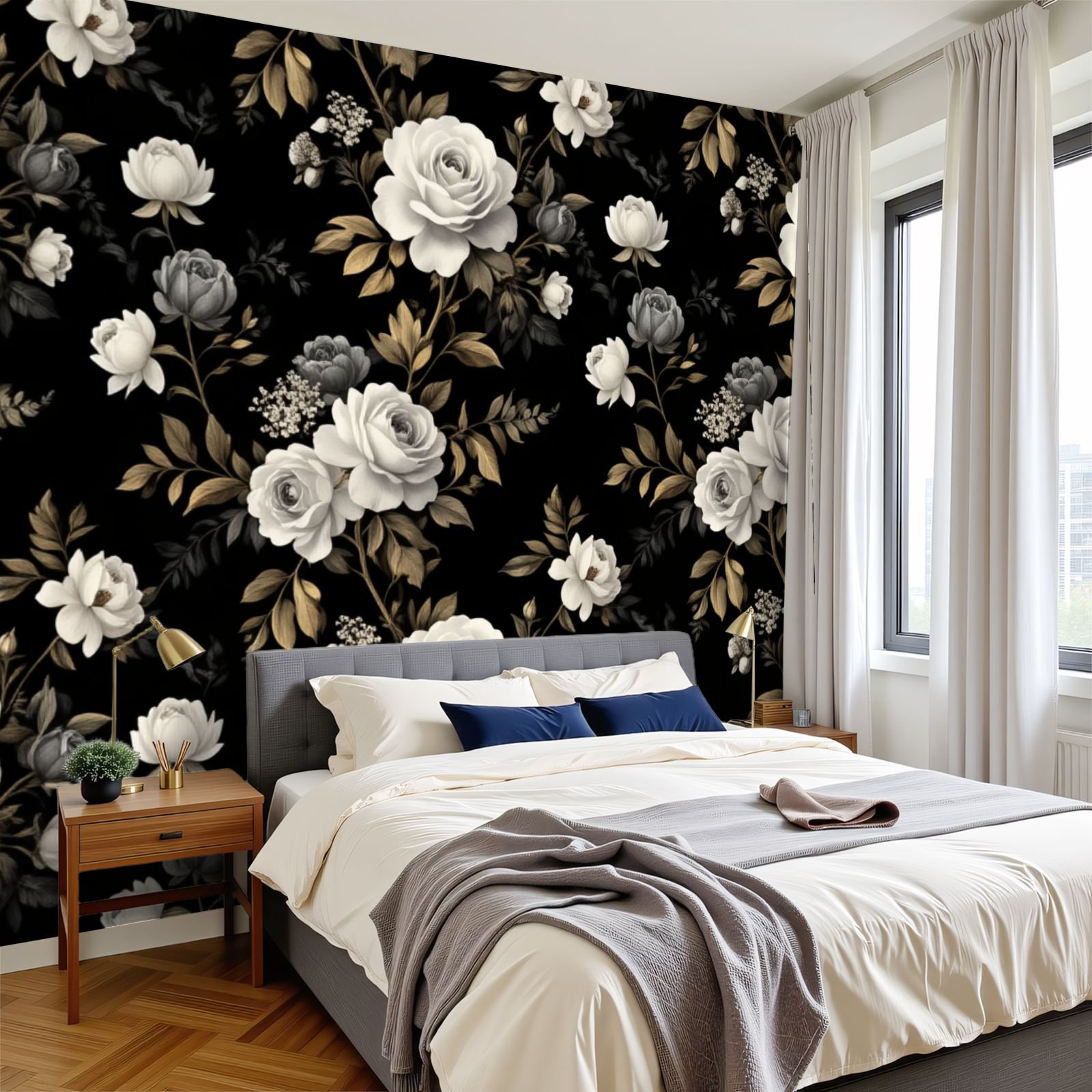 Red Barrel Studio® Modern Peel and Stick Wallpaper Elegant Floral White ...