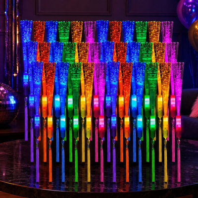 36-Piece Bright-Color LED Fiber Optic Wand Set with 3 Light Modes and Included Batteries, Bulk Flashing Glow Sticks for Weddings, Festivals, Birthdays, Bars, DJs and School Parties