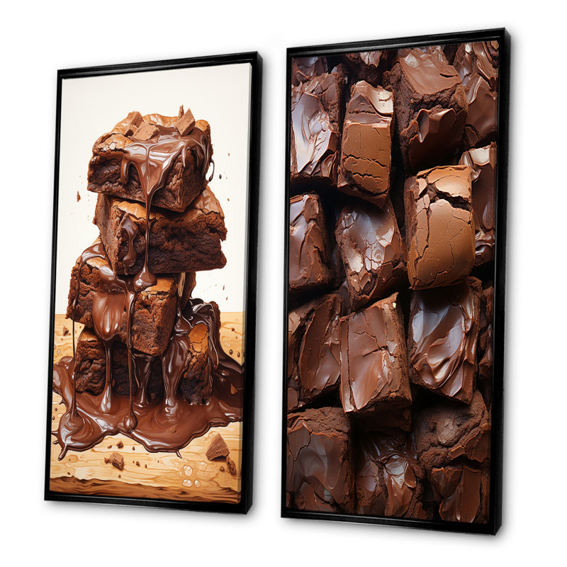 Cocholate Rush Brownies - ensemble d'art mural sur toile Desserts, 2 pièces, Cadre flottant noir, H 40 po x l 41 po