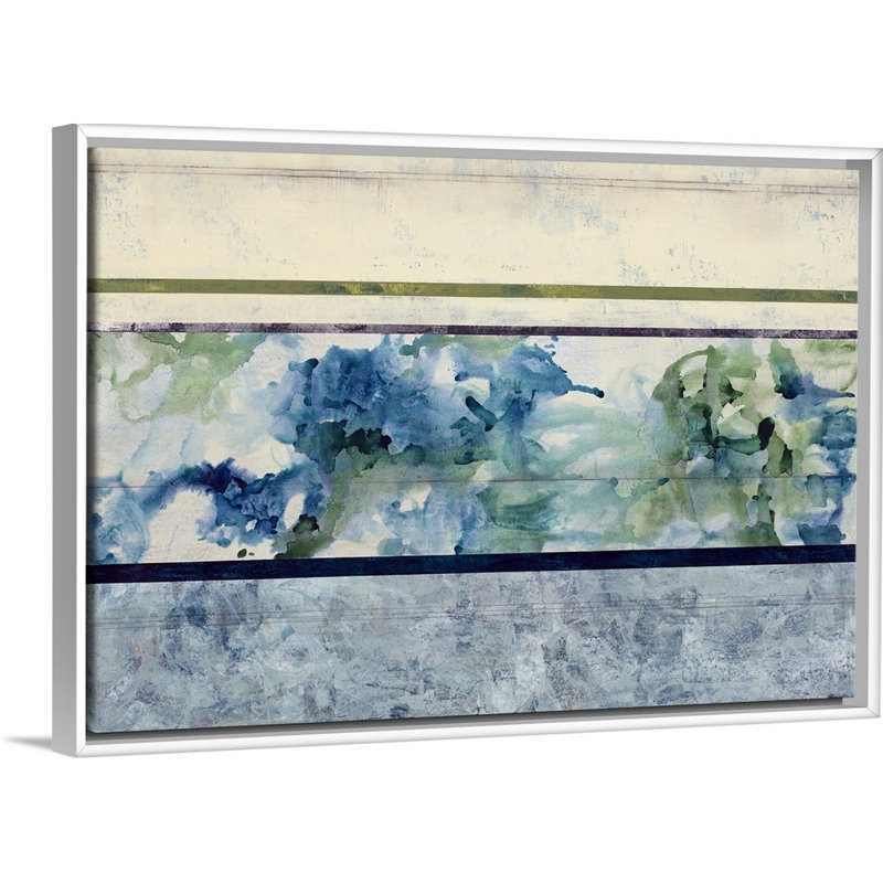 « water variations », peinture sur toile, H 25,7 po x l 37,7 po x P 1,75 po, Cadre flottant blanc