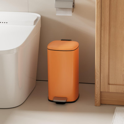Poubelle à pédale de 9 litres avec couvercle à fermeture douce et seau intérieur amovible – Acier inoxydable – Orange