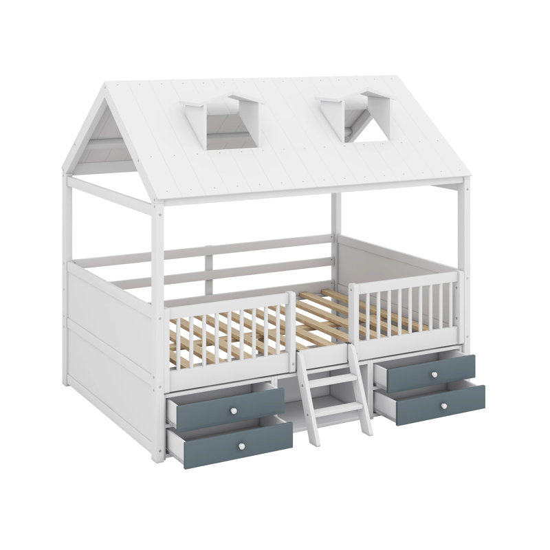 Lit double en bois, Blanc