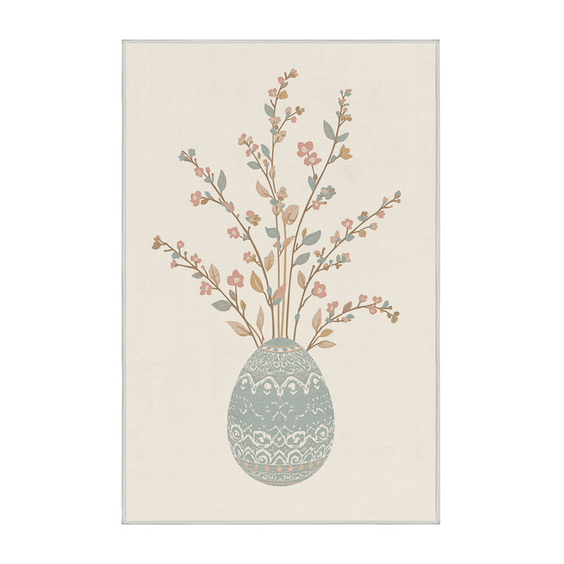 Machine Washable Artesian Easter Modern & Contemporary Abstract Rug in Beige – White Binding, 3x5