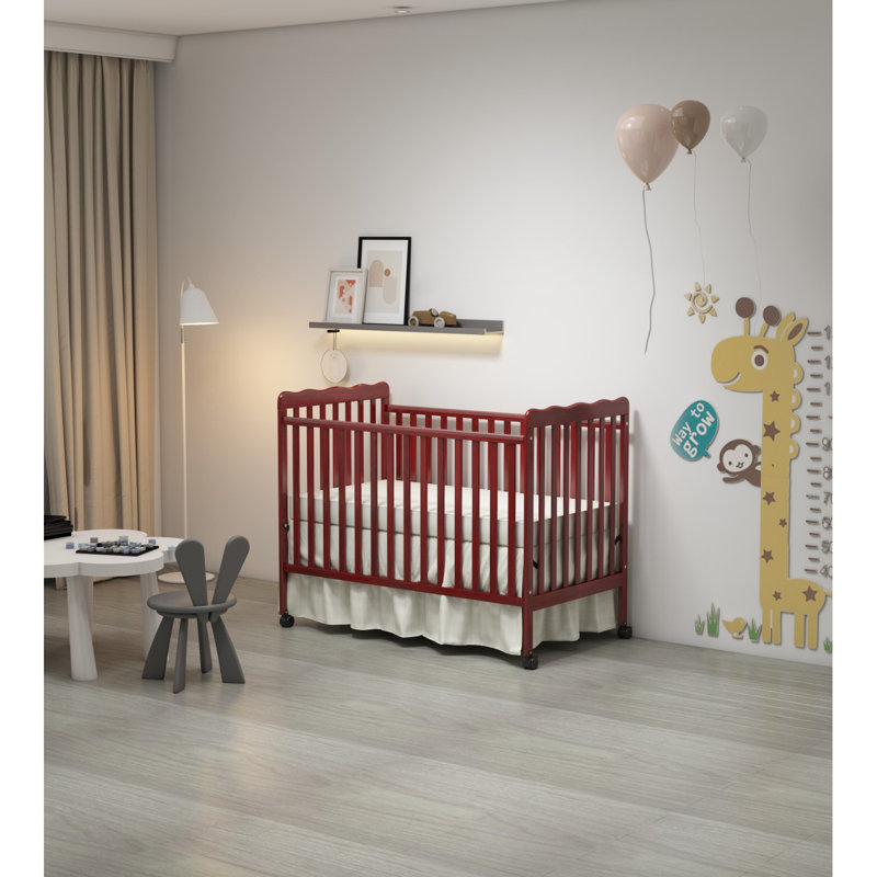 Lit de bébé convertible 3-en-1 en cerisier, fabriqué en bois massif durable;, finition non toxique, livré avec roues verrouillables, mobilier de chambre de bébé en bois