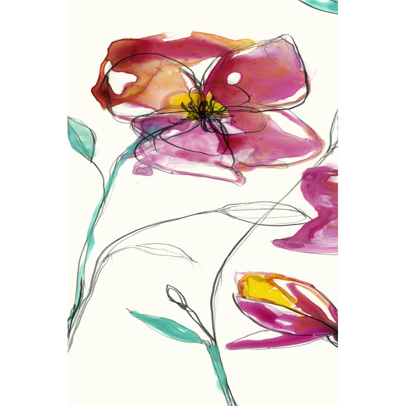 Inked Floral I by Jennifer Goldberger - Wrapped Canvas Painting, 46cm H x 30cm W x 3.8cm D