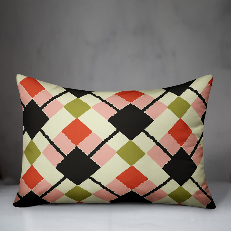 Argyle Geometric Reversible Throw Pillow, Black/Green/Red