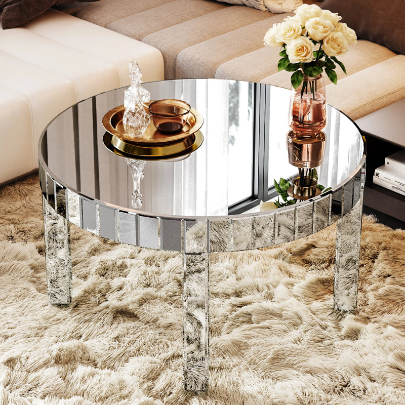 Table basse ronde à miroir cannelé - Table de salon moderne de luxe | Idée de cadeau