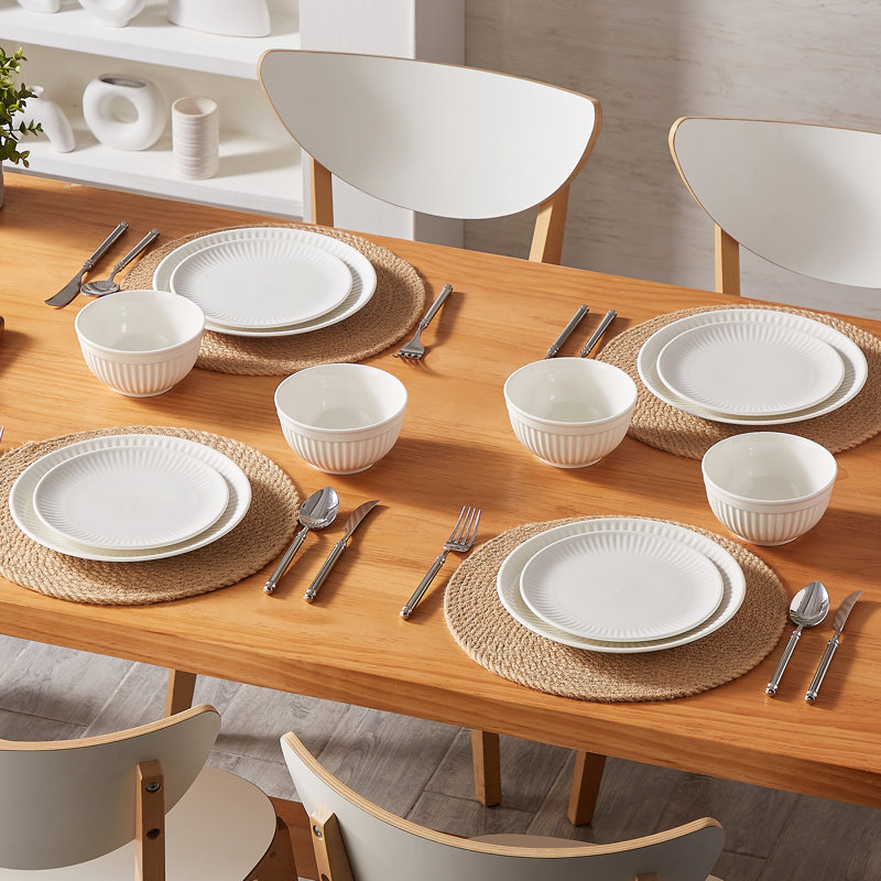 Piece Porcelain China Dinnerware Set - Service for 4, White