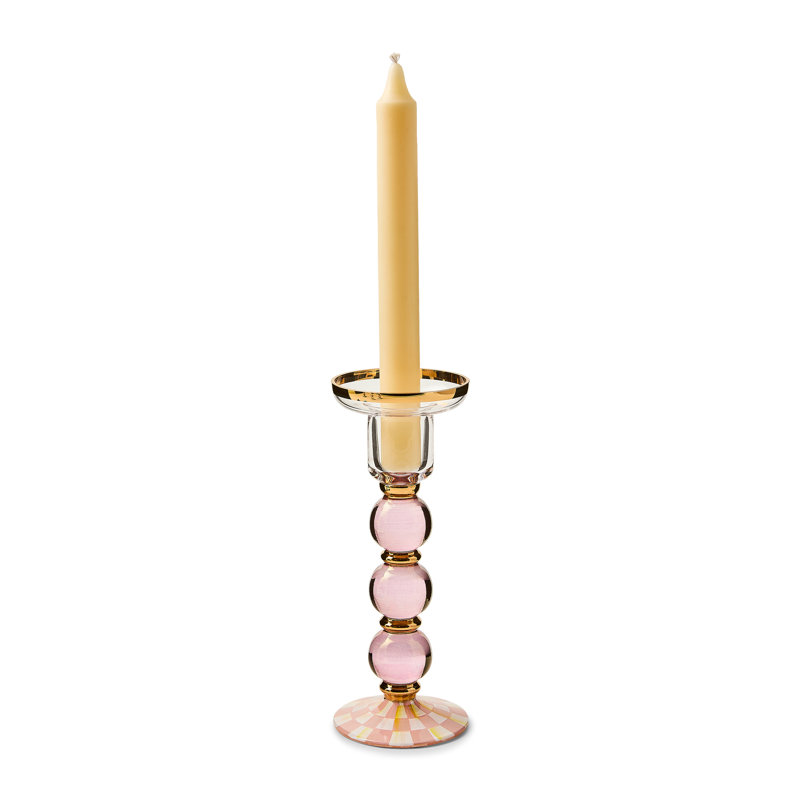 Rosy Check Large Glass Candlestick, 7.25" H x 2.75" W x 2.75" D