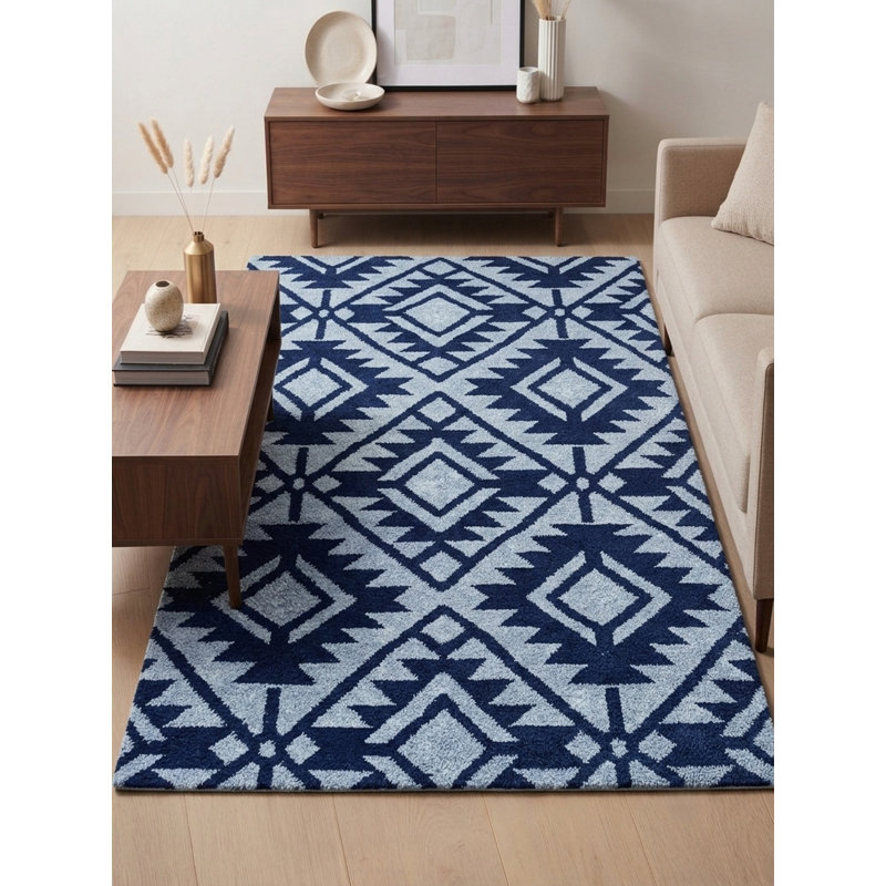 Tapis d'intérieur contemporain en soie noué à la main bleu rectangulaire, Rectangle 5 pi x 8 pi
