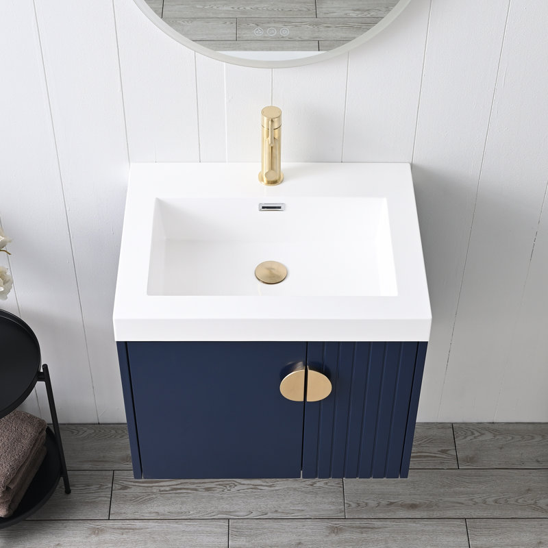 Rakeshia 24 Inch Wall-Mounted Floating Bathroom Vanity with Sink – Compact Cabinet with Integrated Basin for Modern Bathrooms