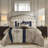 King Comforter - Navy With 2 Square Pillows 7 Piece Bedding Luxurious Feel