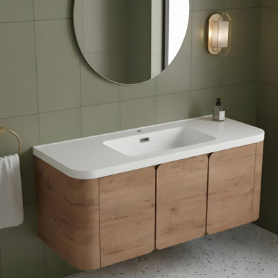 Meuble-lavabo mural avec lavabo en résine blanche