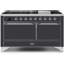 ILVE UM15FDQNS3BKCLP Majestic II 60 inch Dual Fuel Range with 9 Burners, Griddle (Liquid Propane, Solid Door, Glossy Black, Chrome)-1666292705-1666292730