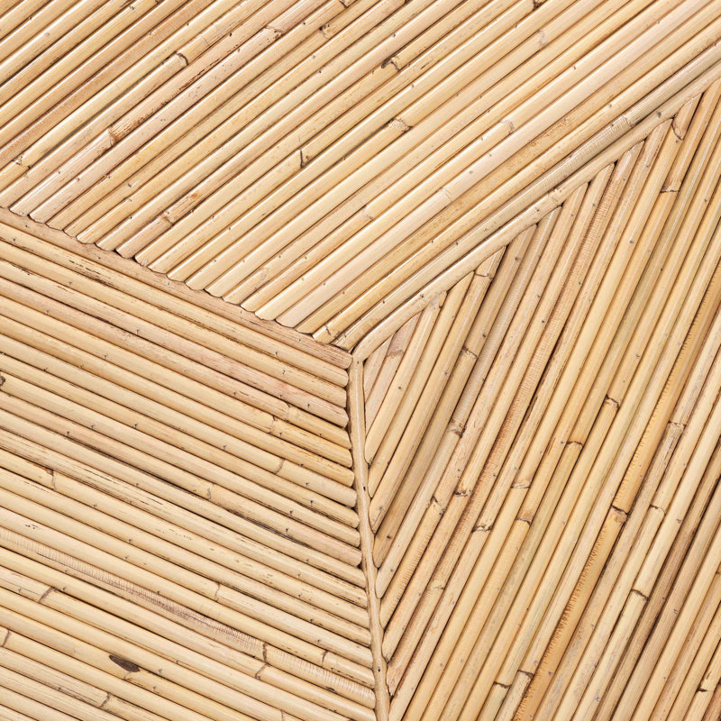 Bella 28 in. Natural Round Rattan and Mahogany Wood Coffee Table
