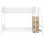 Lit superposé simple au-dessus d'un lit double en métal avec étagères grillagées, échelle de rangement latérale et garde-robe-1286940585